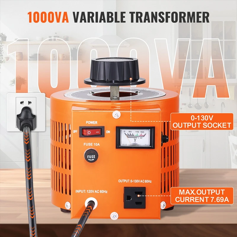 TDGC2-1000VA 100% Copper Single Phase Variable Transformer 0-130V AC Output Stabilizers Product Type