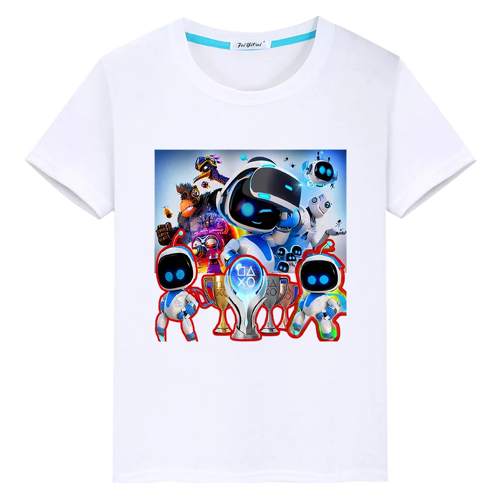 Game Astro Bot print t shirt for kids boy 10years 100%Cotton anime Short y2k one piece Kawaii Tops Cartoon t-shirt girls clothes