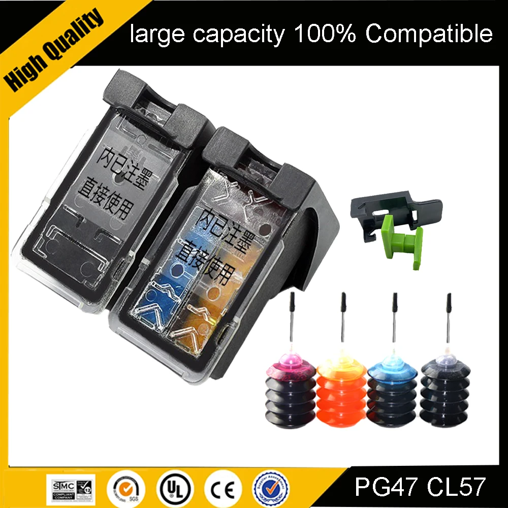 PG47 PG57 Compatible Refillable Ink Cartridge For Canon 47 57 PIXMA E400 E410 E417 E460 E470 E477 E480 E3170 E3370 E4270 Printer