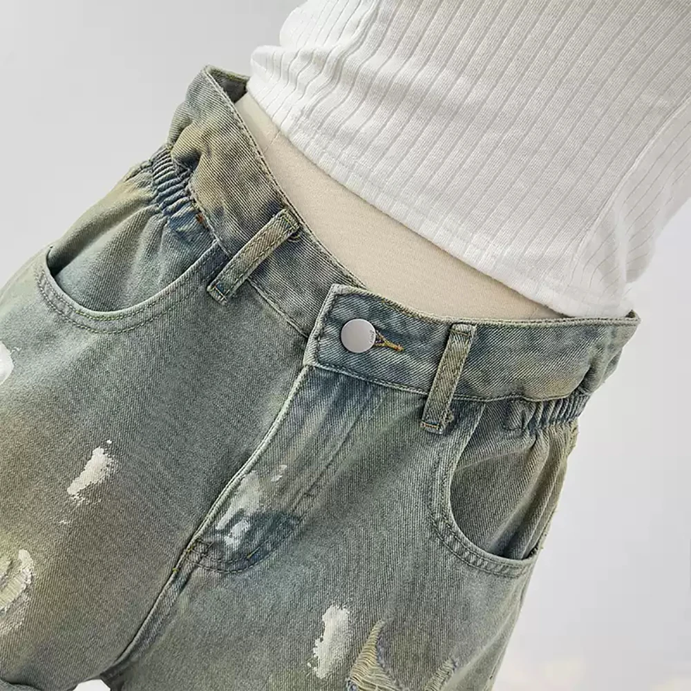 Short en Denim rétro américain pour femmes, taille haute, effiloché, trou court, décontracté, assorti avec tout, tenue de soirée et de Club