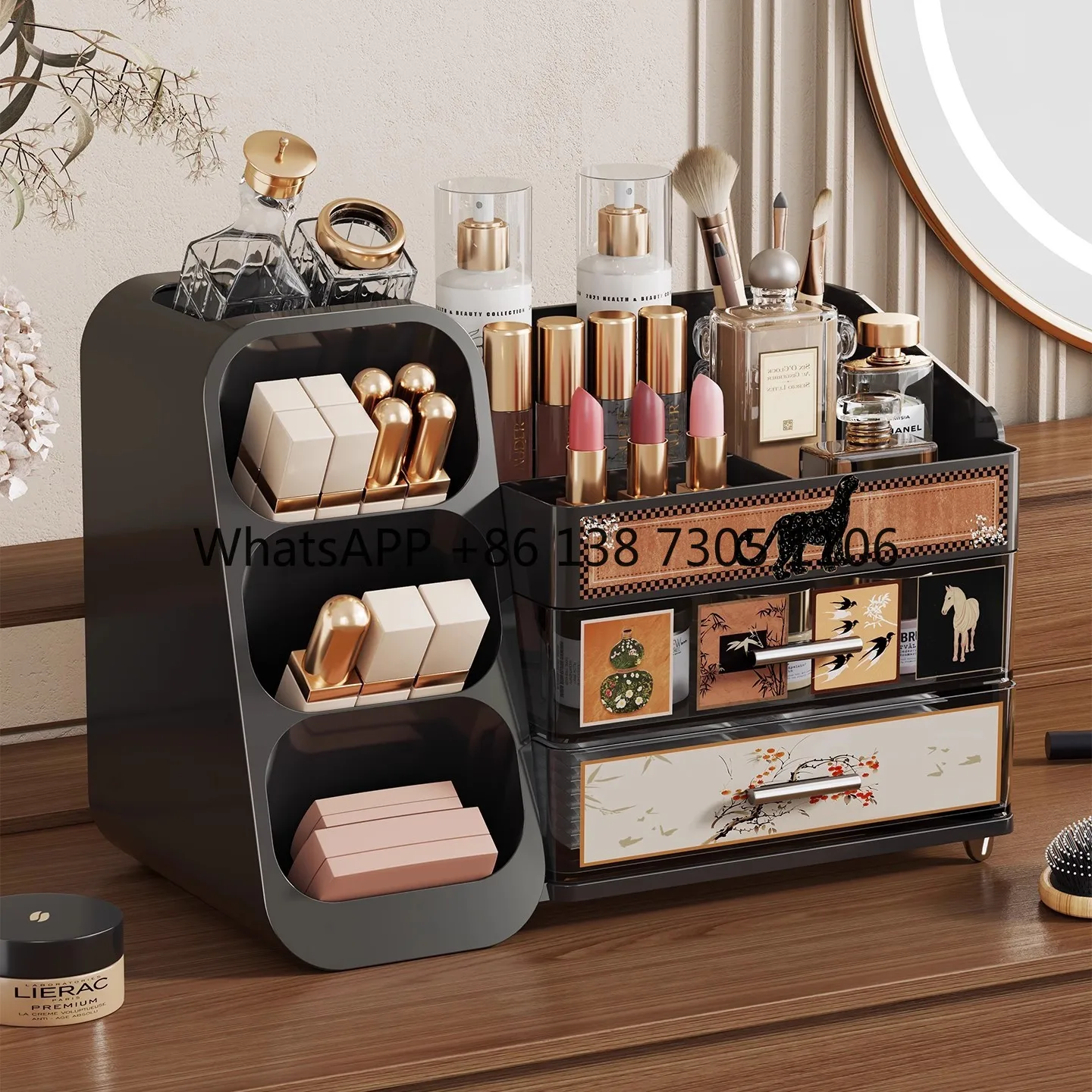 

Cosmetics Storage Box Desktop Premium Sense Dust-proof Skin Care Products Makeup Brushes Shelf Dresser Large Capacity Drawer