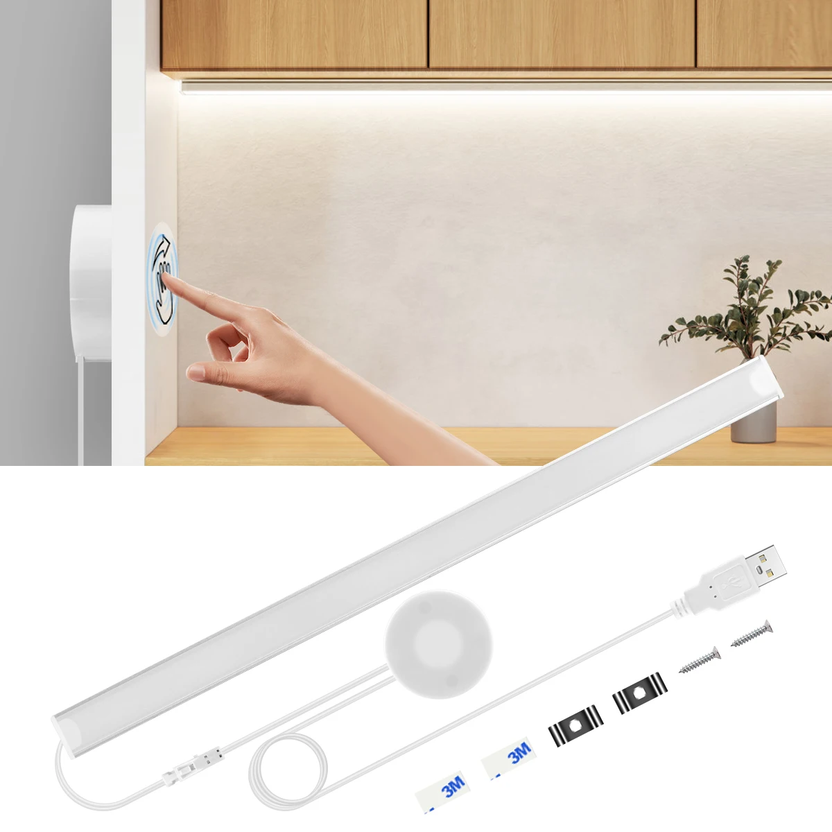 

30CM 40CM 50CM 5V LED Under Cabinet Light Tube USB Penetrable Wood Touch Dimmable Switch Kitchen Closet Backlight Night Lamp