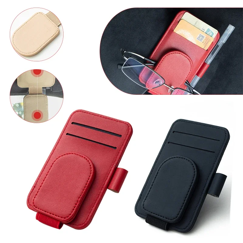 

Multifunctional Pu Leather Car Sun Visor Glasses Holder Creative Sunshade Sunglasses Storage Case Magnetic Clip Card Pen Holder