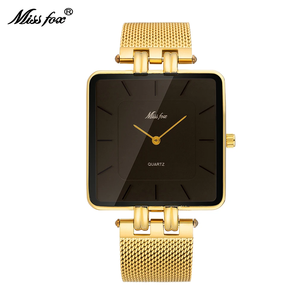 MISSFOX Luxury Brand Wristwatch Minimalist Fashion Quartz Watches Classic Design Square Dial Waterproof Mesh Band Watch For Gift