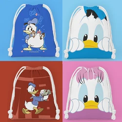 Disney-Bolso con cordón de pato Donald para hombre y mujer, bolsa de almacenamiento con cordón, monedero, regalo de cumpleaños