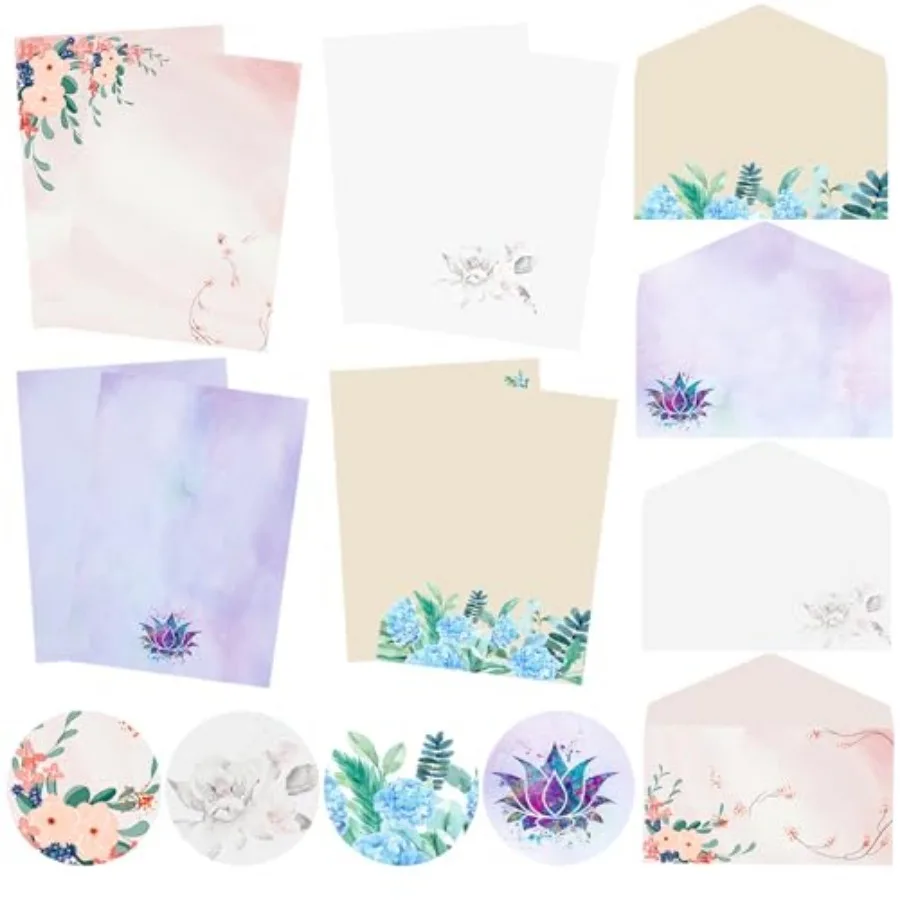

Stationery Writing Paper with Envelopes 4 Different Style Decorative Stationery Sheets Double-sided Printing 32 Stationery Pape