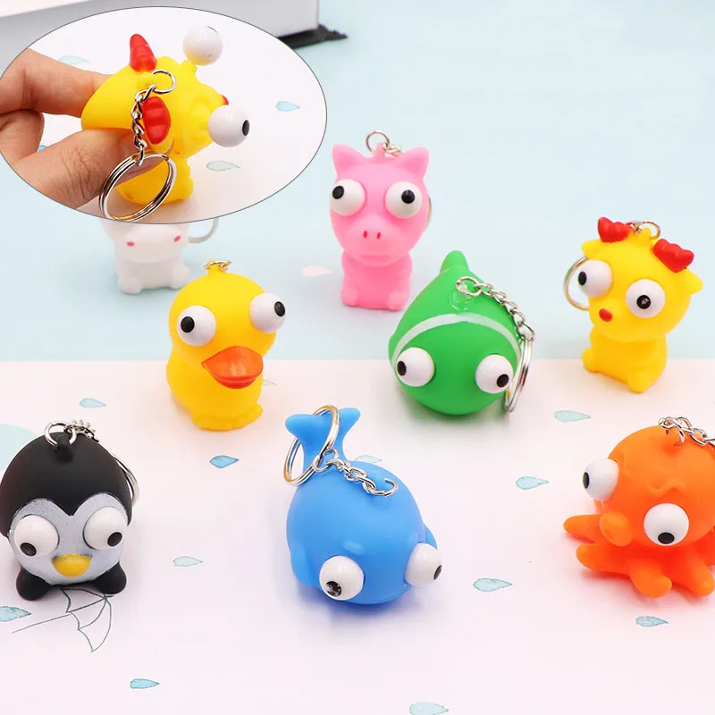 5Pcs Cute Cartoon Vent Squeeze Popeyed Treat Kids Birthday Party Favors Baby Shower Guest Gifts Finger Game Pinata Keychain Toys