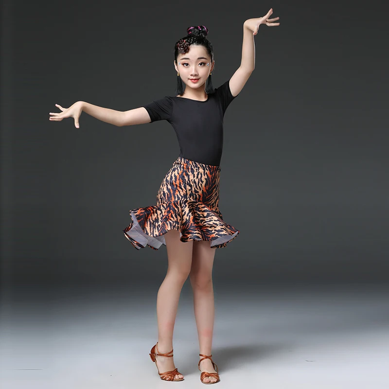 Ensemble de justaucorps et jupe de danse latine pour filles, costumes de danse pour enfants, 1 ensemble