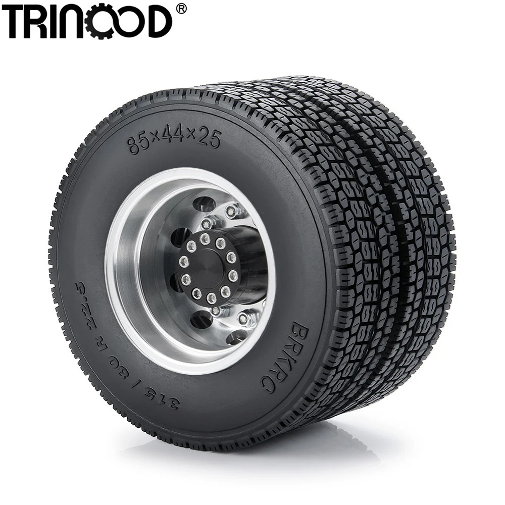 TRINOOD Aluminum Alloy Rear Wheel Hub & Rubber Tyres Kit for 1/14 Tamiya RC Tractor Truck Trailer Car Wheels Tires Upgrade Parts