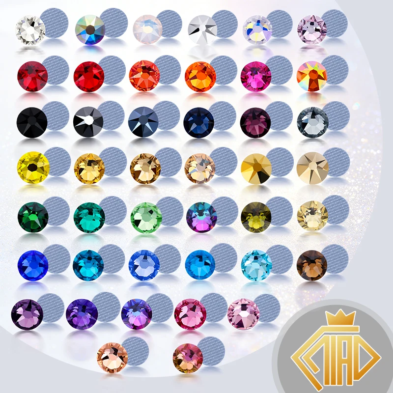 QIAO 2088 Hotfix Strass-Steine, 8 Große & 8 Kleine Flache Steine, Hochwertige Glitzer-Kristalle für DIY Nagelkunst & Bastelzubehör