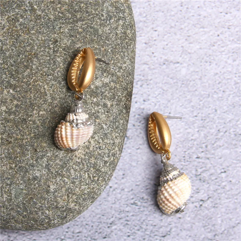 New In Natural Shell Sea Scallop Drop Earrings Boho Shell Drop Earrings for Women Femal Sea Beach Earrings Summer Jewelry Gifts