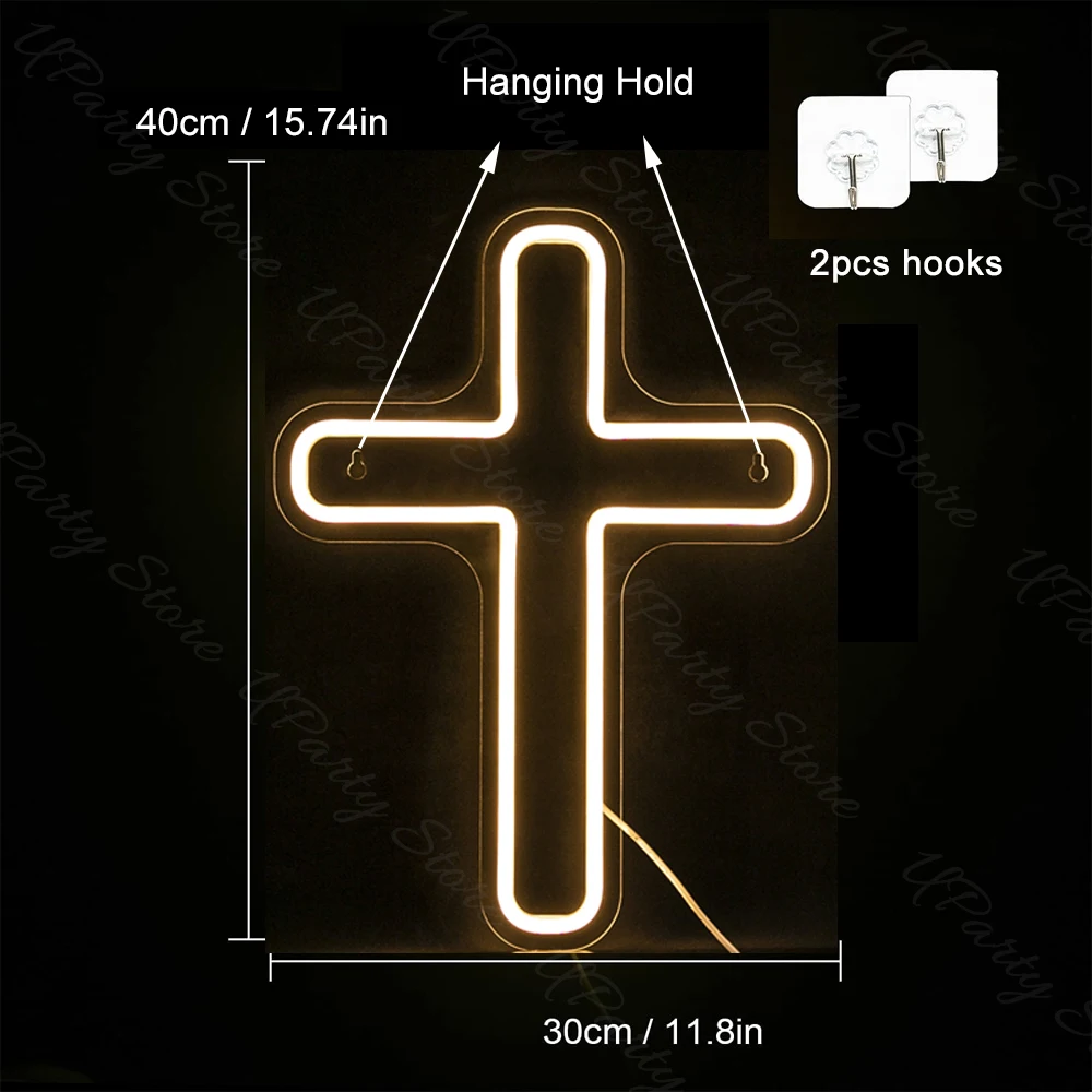 Cross LED Light for Baptism Birthday Decoration 30x40cm Acrylic Cross Sign Light for Wedding Christening Party Backdrop Decor