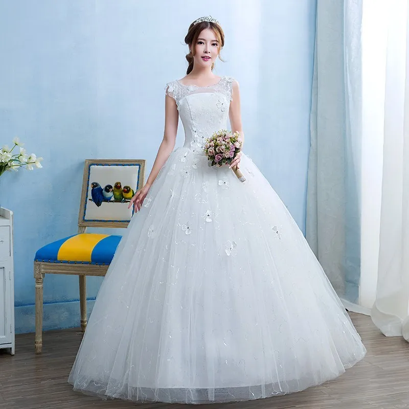 

Grils New Spring and Summer O-neck Perfect Fashion Lace Ball Gown Wedding Dress 2022 Bride Dresses Vestido De Noiva with Flower