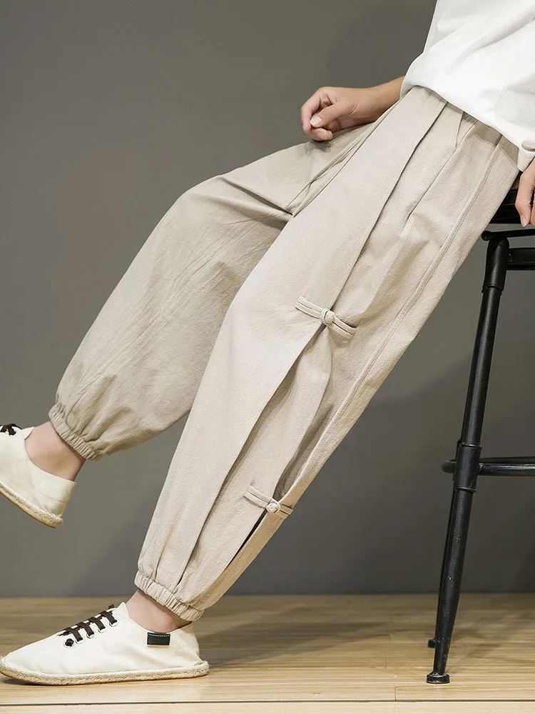 

Linen Harajuku Sle Loose Fit Summer Thin Nine-Piece Cotton Linen Trousers for Men Breathable Comfortable Straight Leg Pants