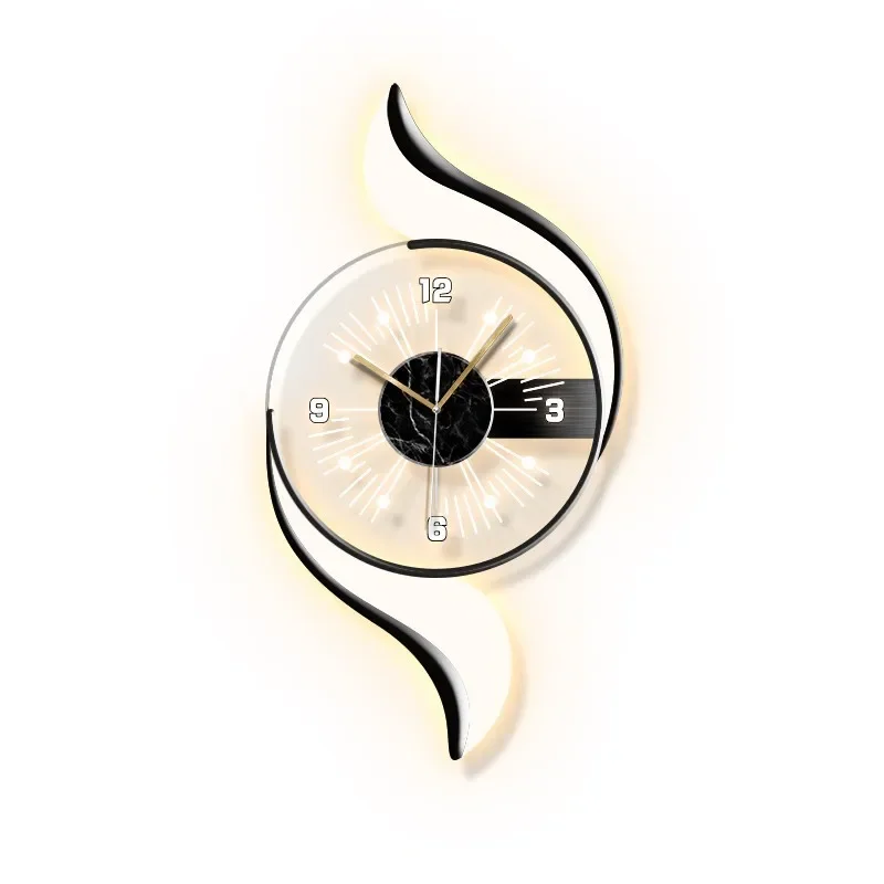 Black and white simple living room, clock wall clock high-end TV background wall, luminous silent decorative clock, wall clock