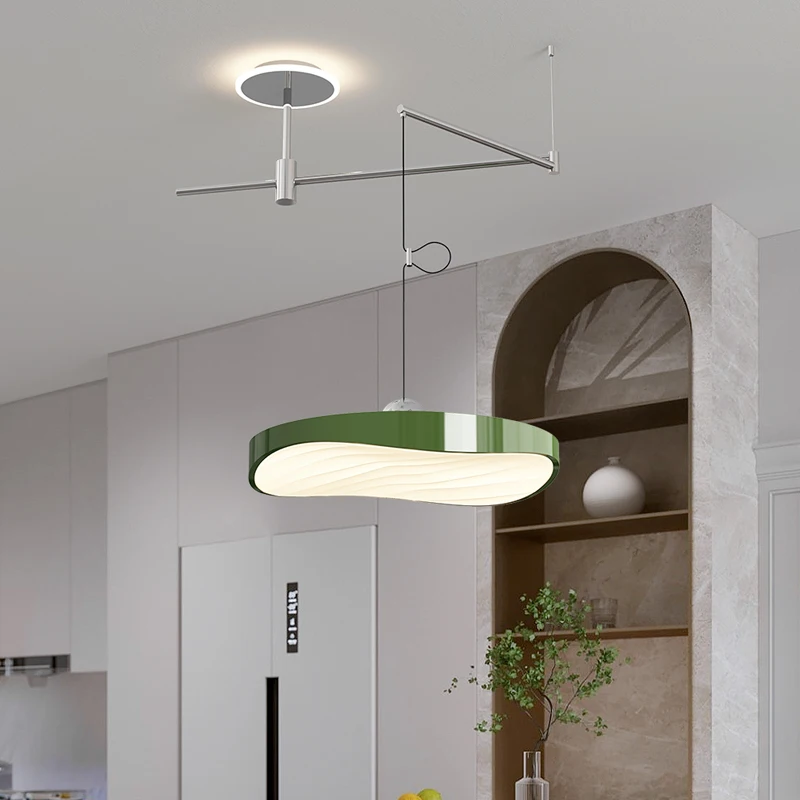 Modern And Simple Full Spectrum Eye Protection Movable Swing Arm Restaurant Pendant Lights Macaron Irregular Flat Design Lamp