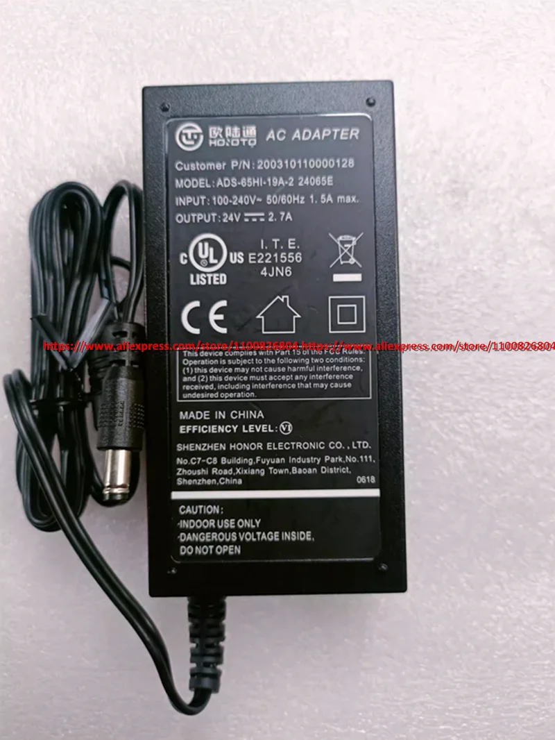 Genuine HOIOTO ADS-65HI-19A-2 24065E 24V 2.7A AC Adapter Charger 5.5*2.5mm 65W Laptop Power Supply