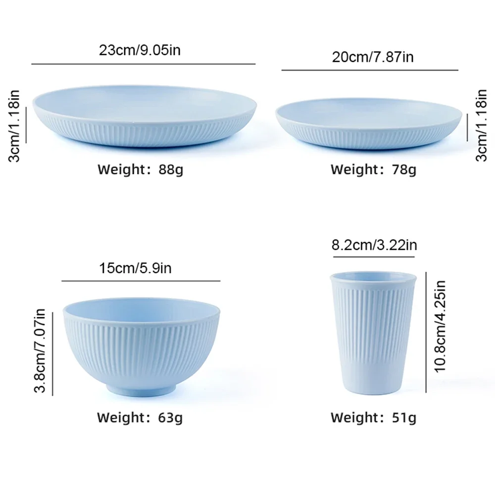 24Pcs Gray Wheat Straw Ramen Bowl Tableware Dishes Full Tableware Of Plates Bowl Dinner Dishes Set Camping Tableware Dishes Sets