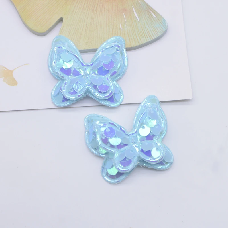 16Pcs 38*32mm Glitter Seaquins Butterfly Padded Appliques for DIY Clothes Hat Shoes Sewing Patches Headwear Hair Clips Bow Decor