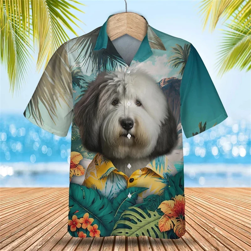 Hawaii Shirts 3d Print Cute Dog Womens Short Sleeve Blouse Holiday Party Tops Streetwear Female Clothing Harajuku Camisa Lapel