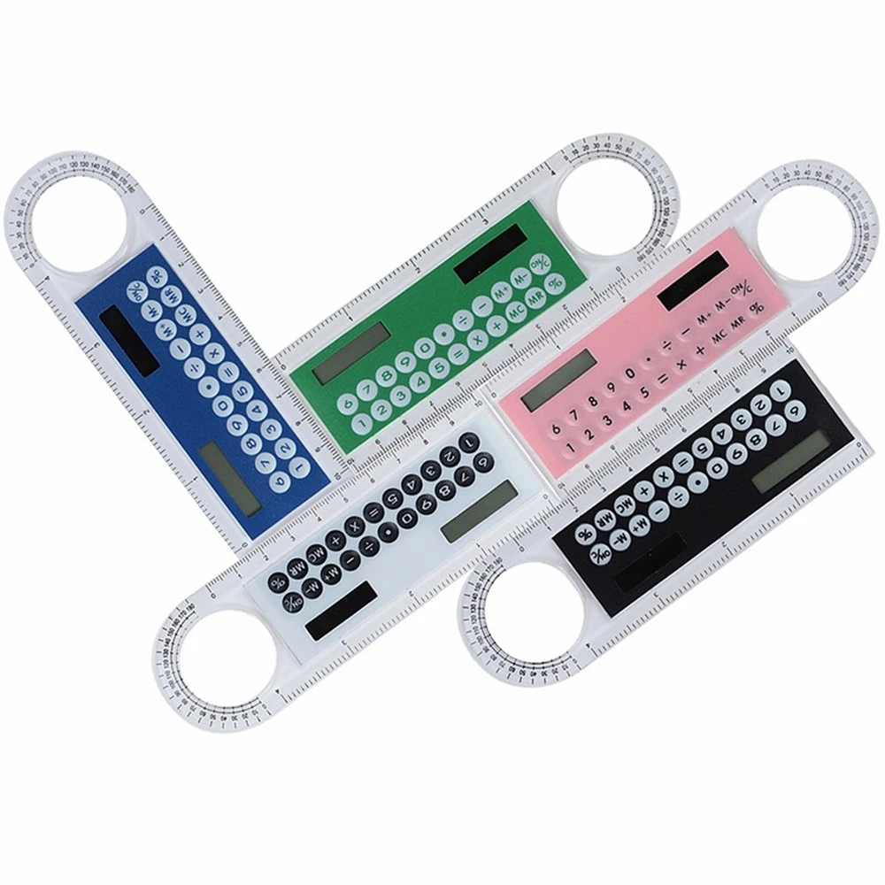 1 solar Mini Calculator, Multi-function Magnifying Glass, 10cm Ultra-thin Ruler Calculator, School Office Supplies, 5 Colors