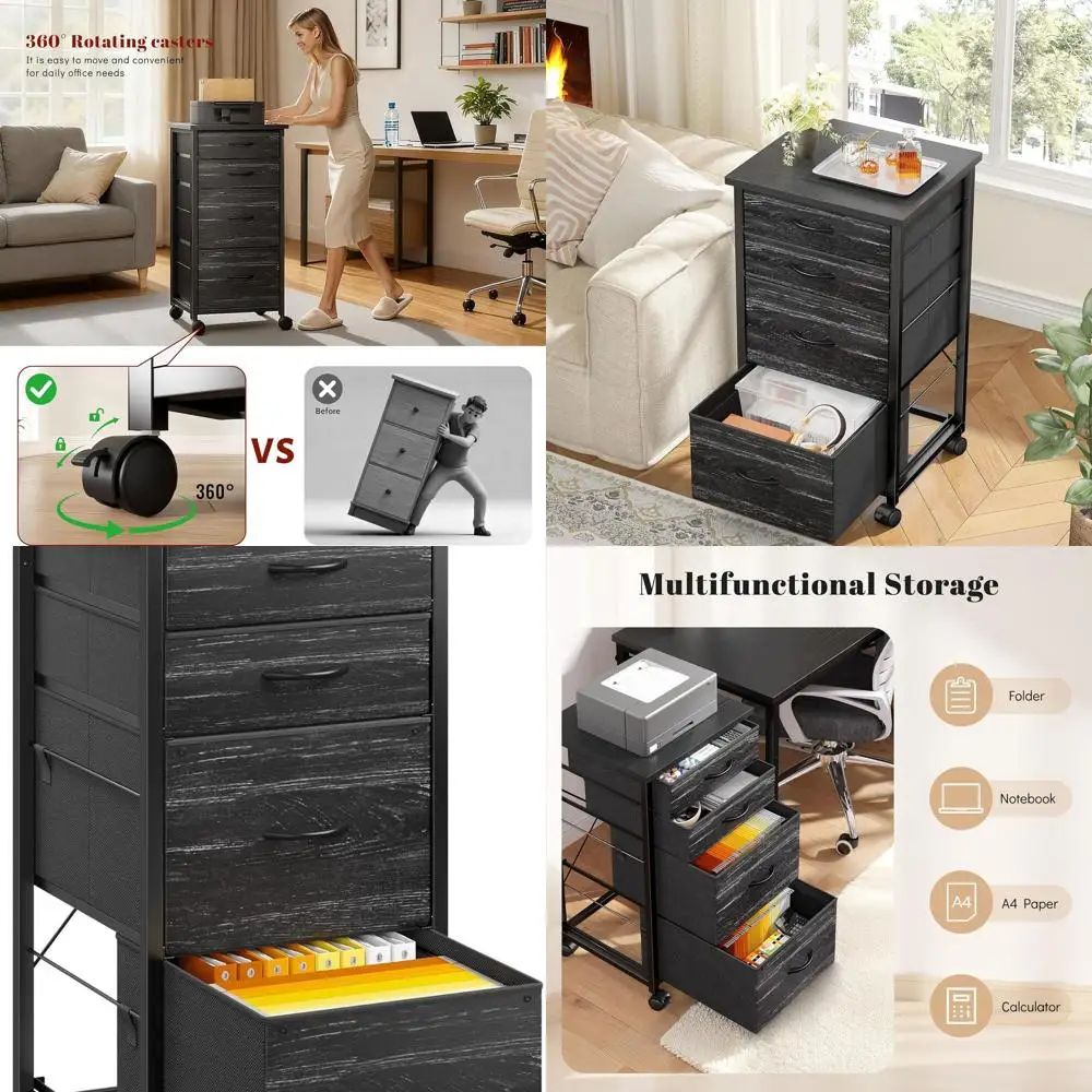 

Вертикальный шкаф для документов формата А4/Letter с 4 тканевыми ящиками, подставка для принтера для домашнего офиса, черный