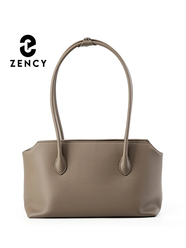 Zency Genuine Leather Women's Casual Tote Large Capacity For Urban Ladies Style Handbag Solid Shoulder Bag 2024 Winter