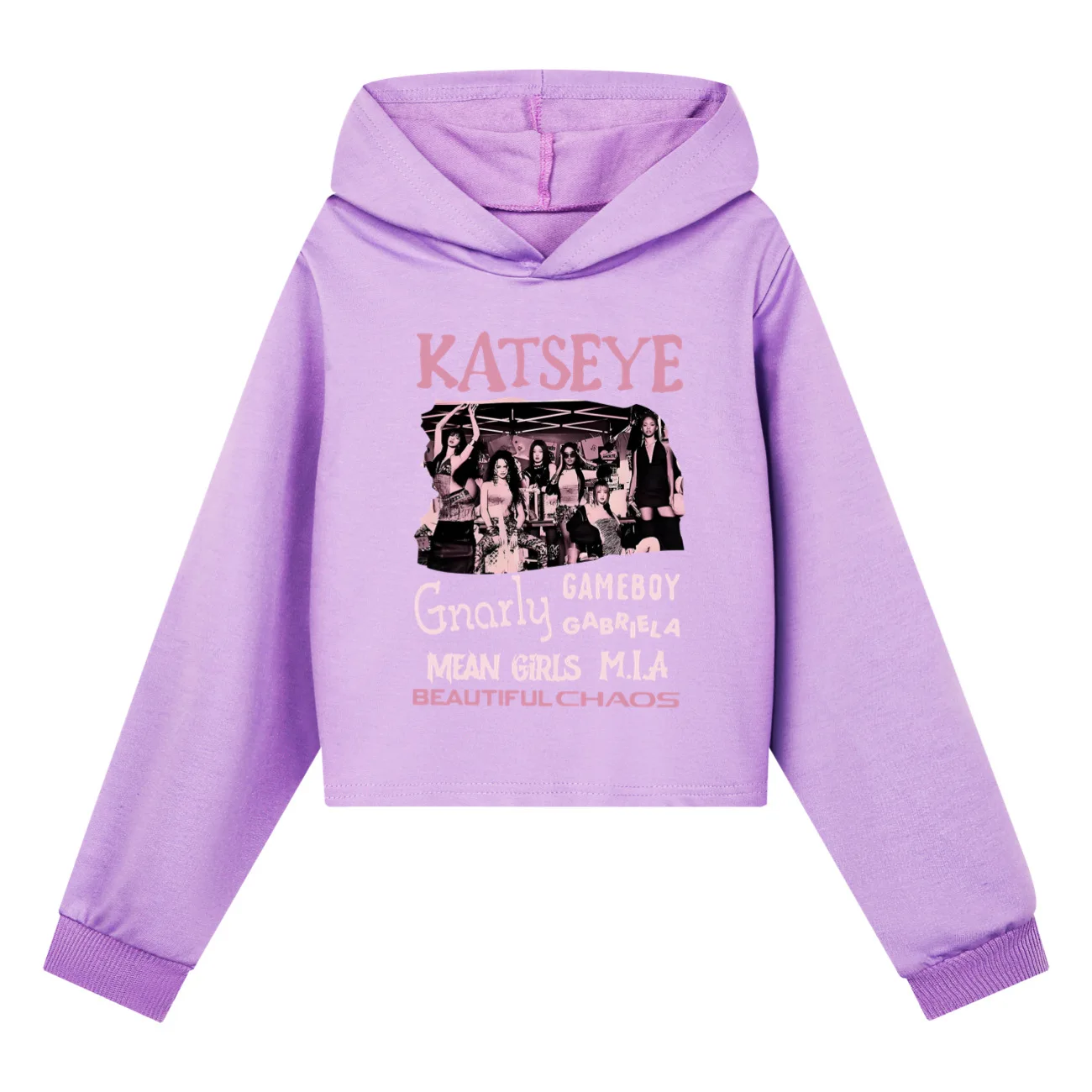 Katseye Funny Print Clothes Spring Autumn Teen Girl's Short Sweater Printed Hoodie Casual Children's Clothing Comfortable Top