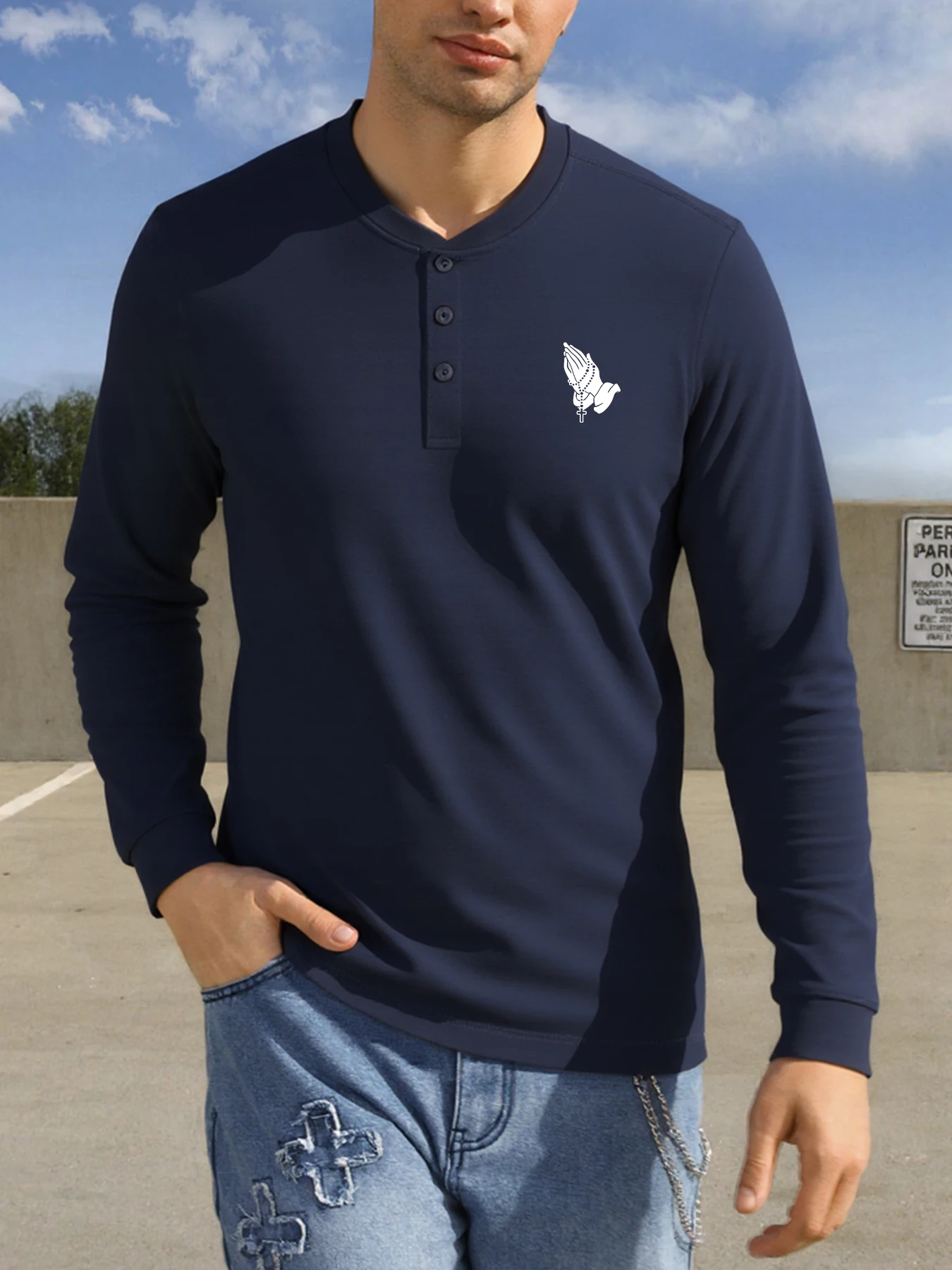 تي شيرت للرجل الصليب المطبوعة الرجال بلايز زر بلوزة كاجوال تنوعا الكلاسيكية هينلي قميص هنري طوق مريح ملابس للرجال