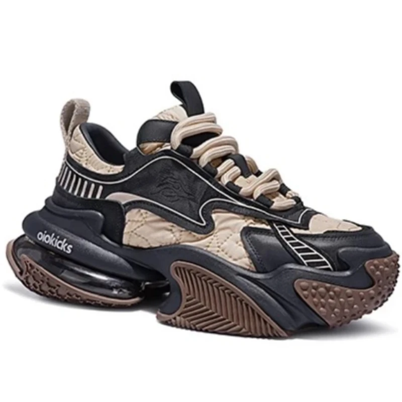Genuine Leather Breathable Daddy Shoes for Men's Women's Shock Absorption Buffer Sole Casual Sneakers Thick Soled Elevated Shoes