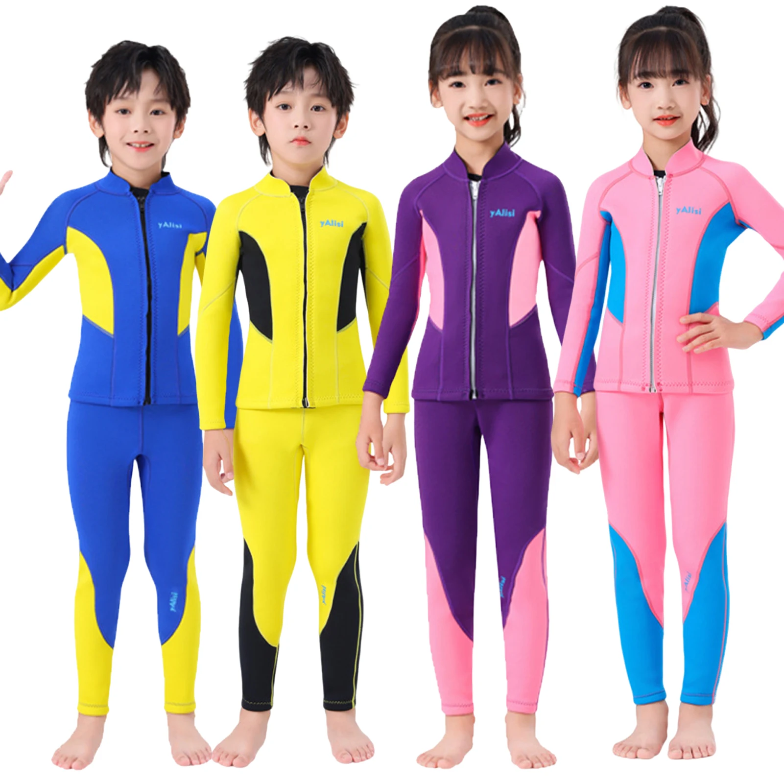 Kids Wetsuit,2.5mm Neoprene 2-Piece Long Sleeve Girls Boys Swimsuit,Keep Warm Children's Swimwear,Anti-UV Diving Surfing Suits