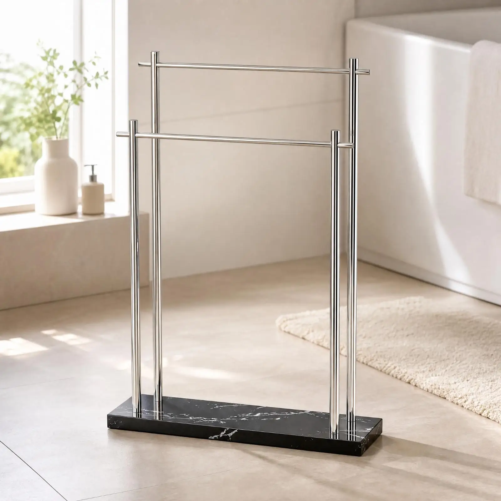 Freestanding Towel Rack Industrial Stand 304 Stainless Steel Marble Base Bathroom Floor Towel Holder for Drying