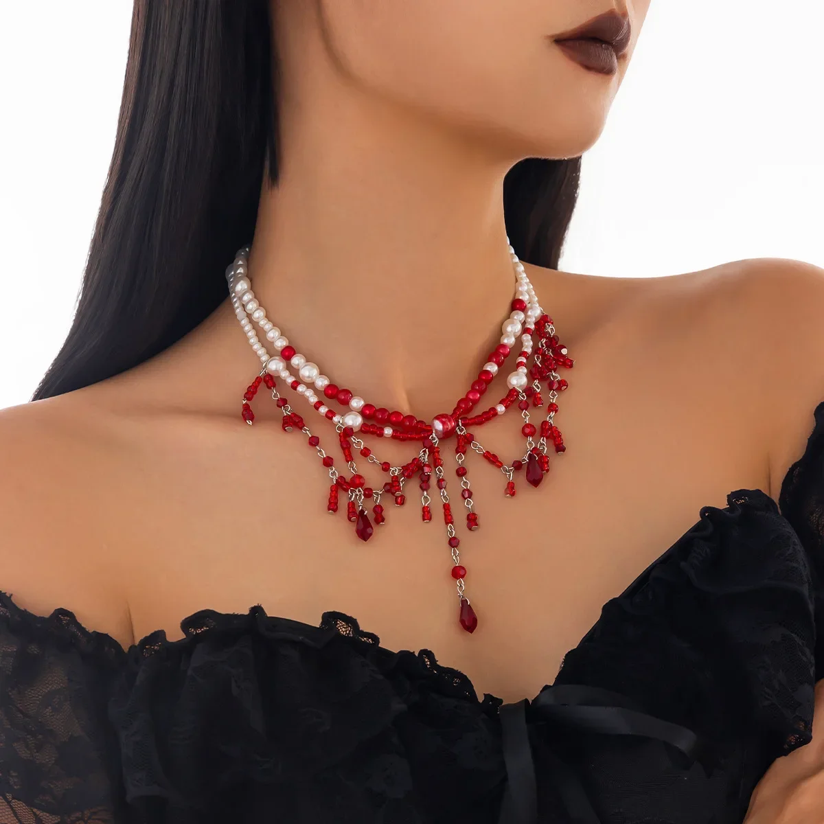 

Pearl Beads Women's Stainless Steel Necklace Wholesale Dark Wind Jewelry Aesthetic Necklaces Personality Trendy Gift Neck Tassel