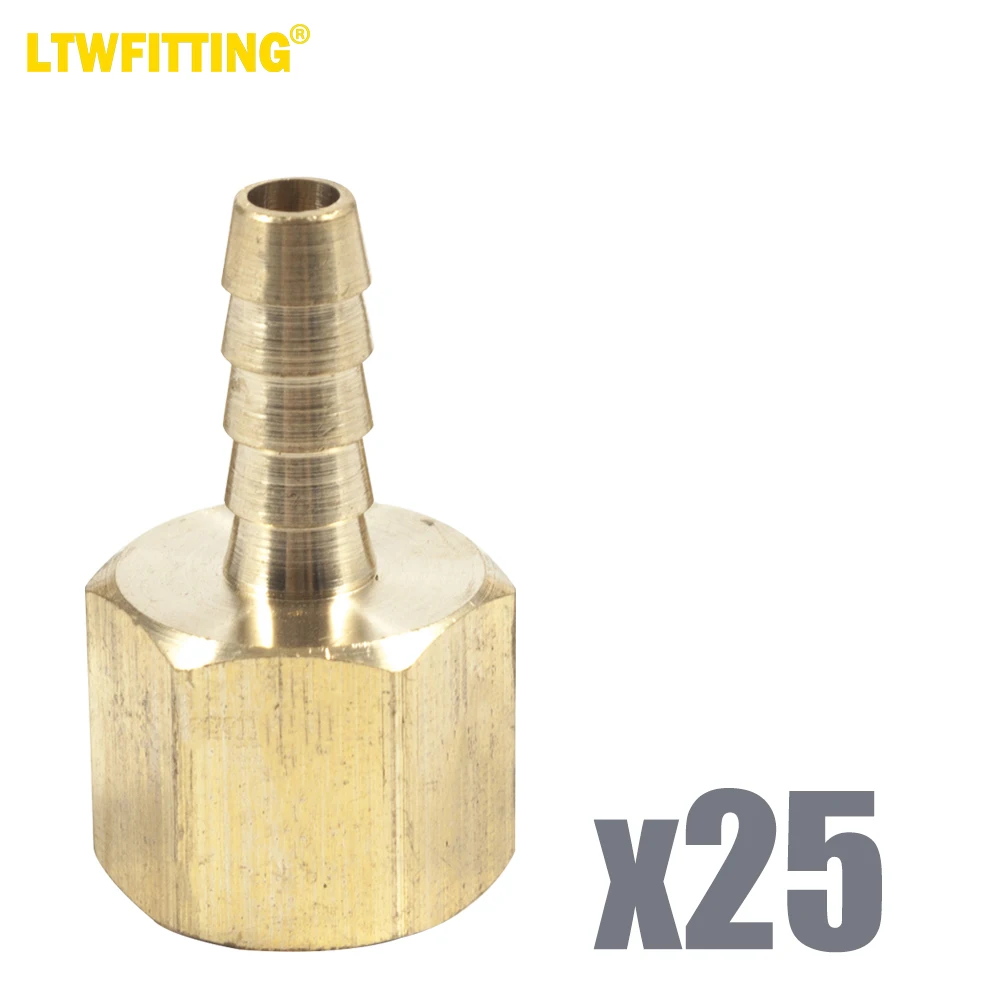 

LTWFITTING Brass Fitting Coupler 1/4-Inch Hose Barb x 3/8-Inch Female NPT Fuel Water Boat(Pack of 25)