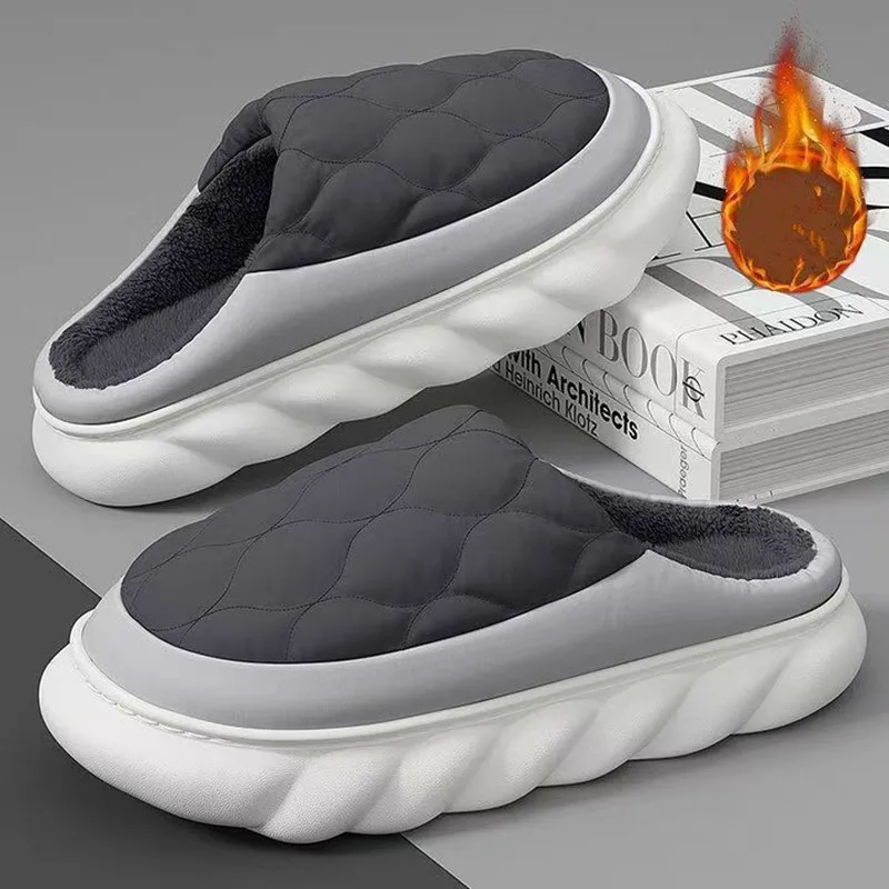 2025 Winter Down And Warm Cotton Slippers For Men Outdoor Anti-Slip And Wear-Resistant Home Use Thick-Soled Cotton Shoes