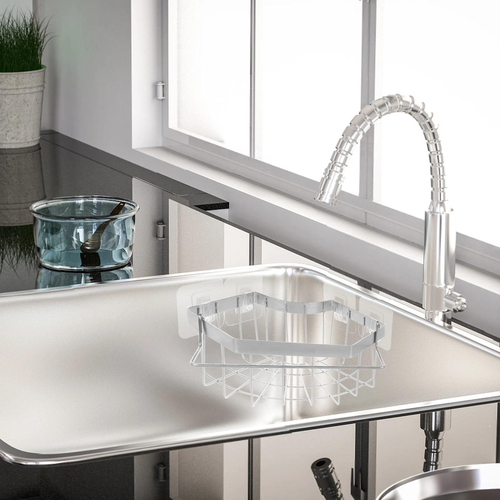 

Stainless Steel Sink Corner Drain Basket Kitchen Sponge Holder Dish Organizer Draining Rack Mesh Stand Utensil