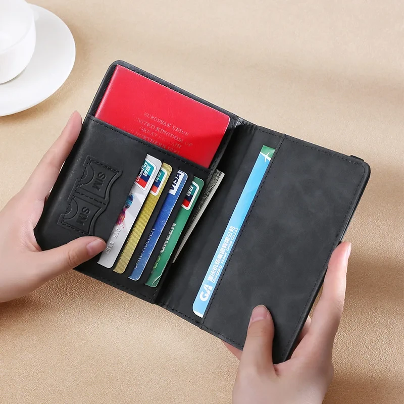 Women Men RFID Vintage Business Passport Covers Holder Multi-Function ID Bank Card PU Leather Wallet Case Travel Accessories