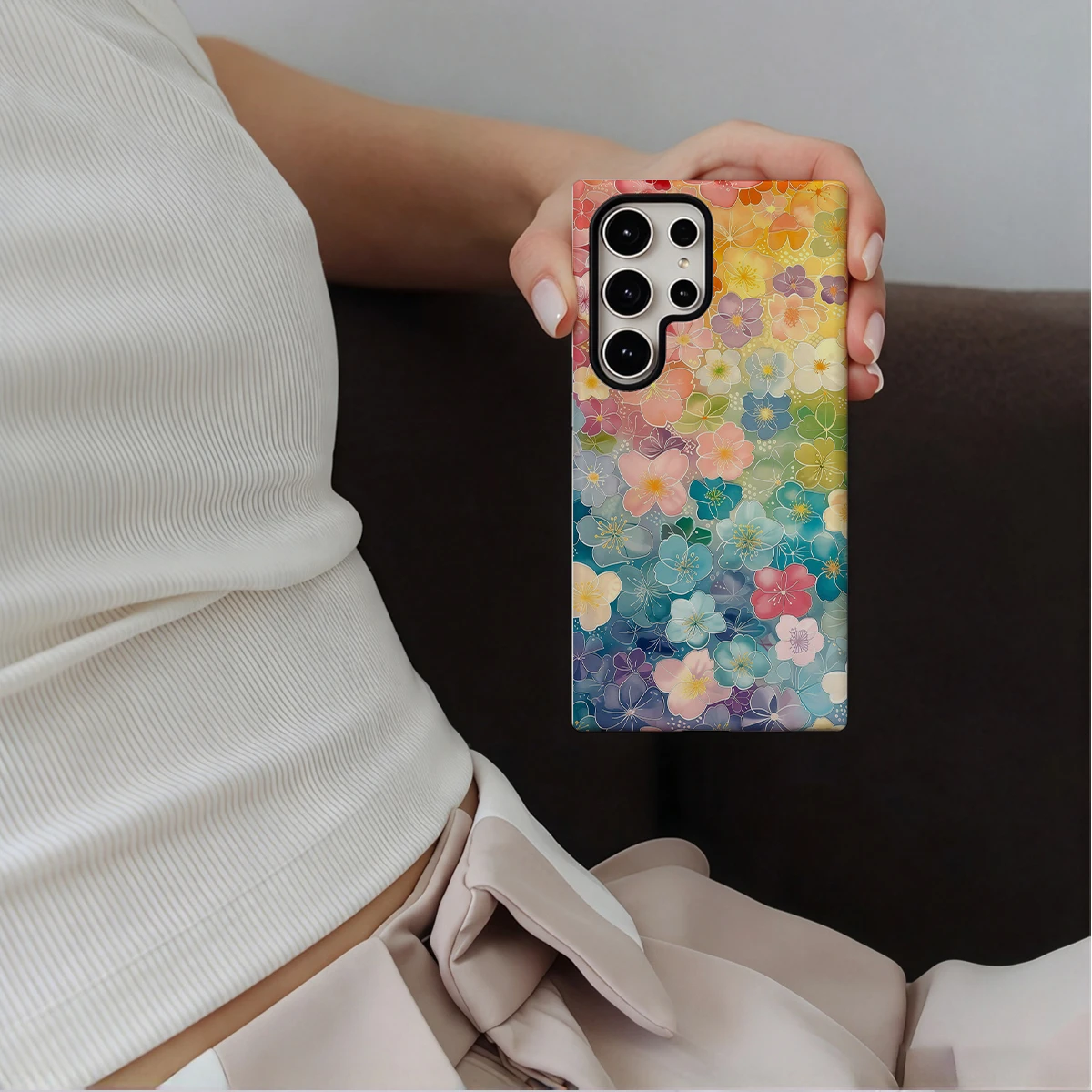 Colorful Petals Phone Case For Samsung Galaxy S26 S25 Ultra S24 S23 Plus Hard Shock‑Absorption 2-in-1Protective Cover