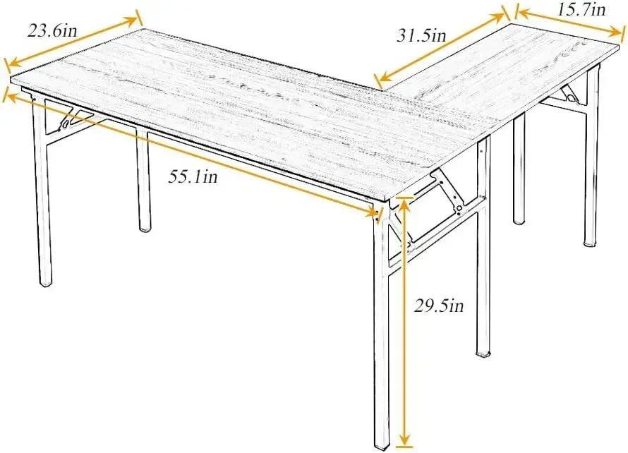 Scrivania a forma di L, scrivania pieghevole per Computer, 55 pollici x 55 pollici L scrivania per l'home Office, tavolo pieghevole con assemblaggio in un solo passaggio, bianco