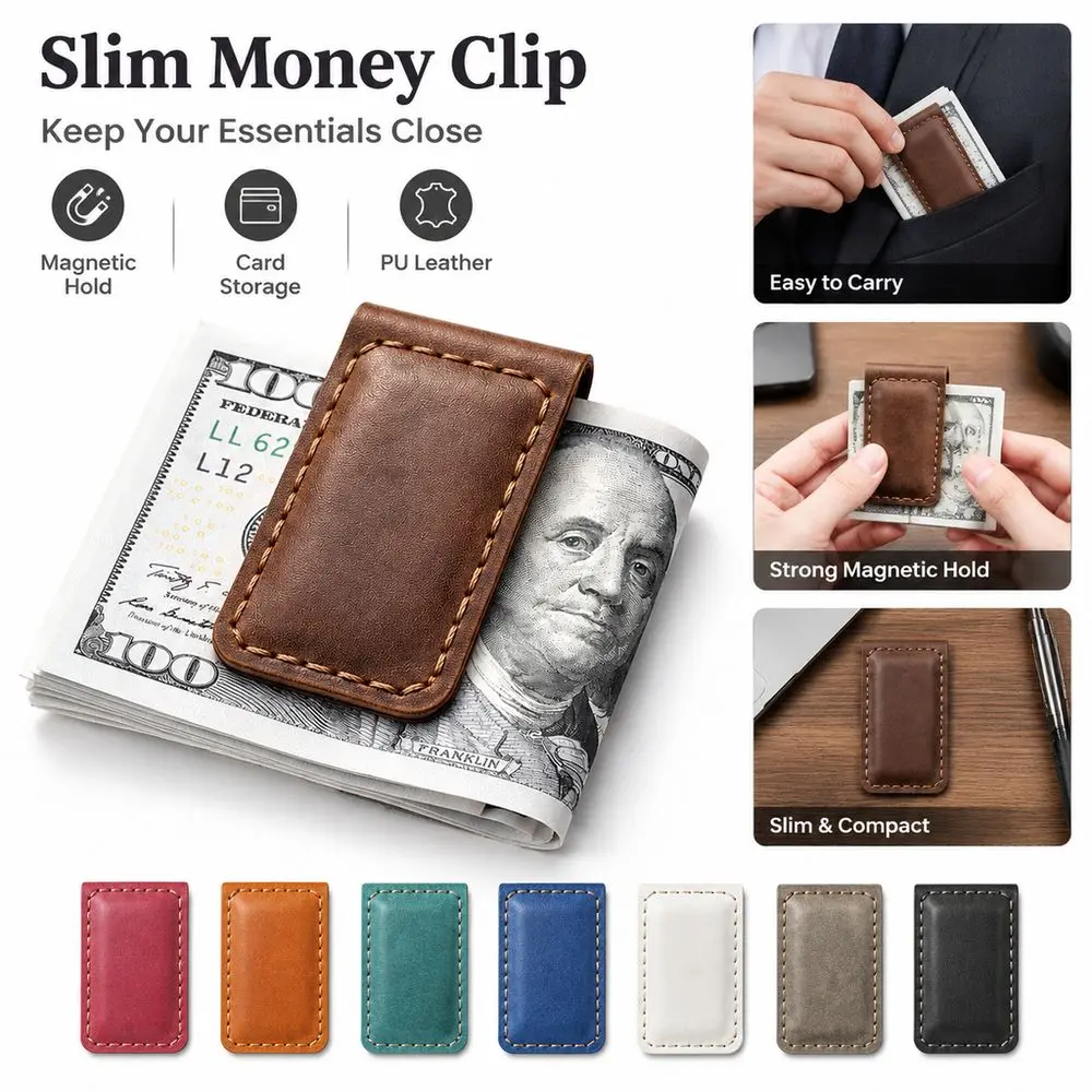 Durable Magnetic Closure Money Clip Stitched Edge Vintage Look Magnetic Cash Holder Minimalist Style Wallet Accessory Business