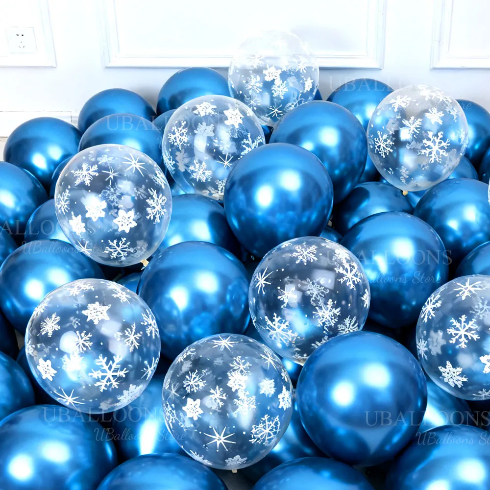 20/40 Stück Schneeflocken-blaue Luftballons, 30,5 cm, metallisch, blau, transparent, Schneeflocken-Luftballons für Geburtstag, Schnee, Babyparty, Weihnachtsdekoration – Detail 4