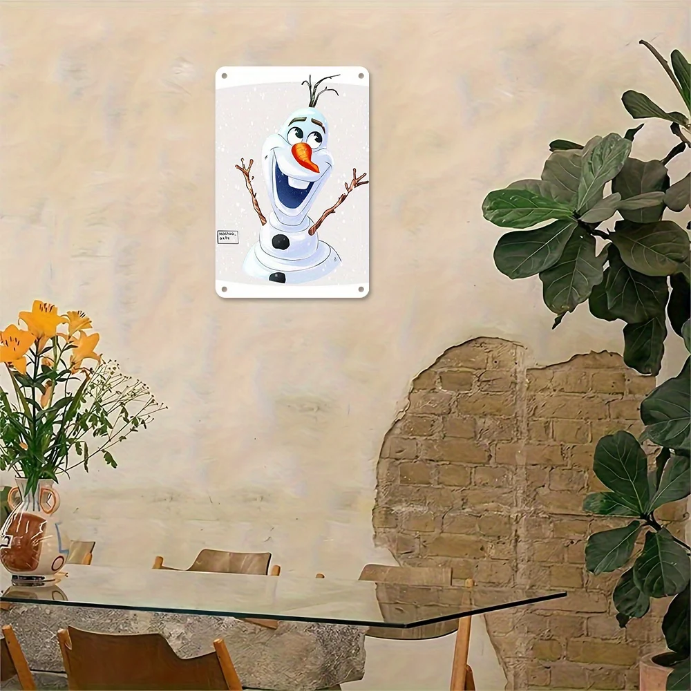 قطعة واحدة من لافتة Olaf المعدنية مقاس 8 × 12 بوصة - لوحة فنية جدارية عتيقة مع رقاقات الثلج، تصميم كرتوني كلاسيكي للمنزل والبار والمقهى وديكور الغرفة #5