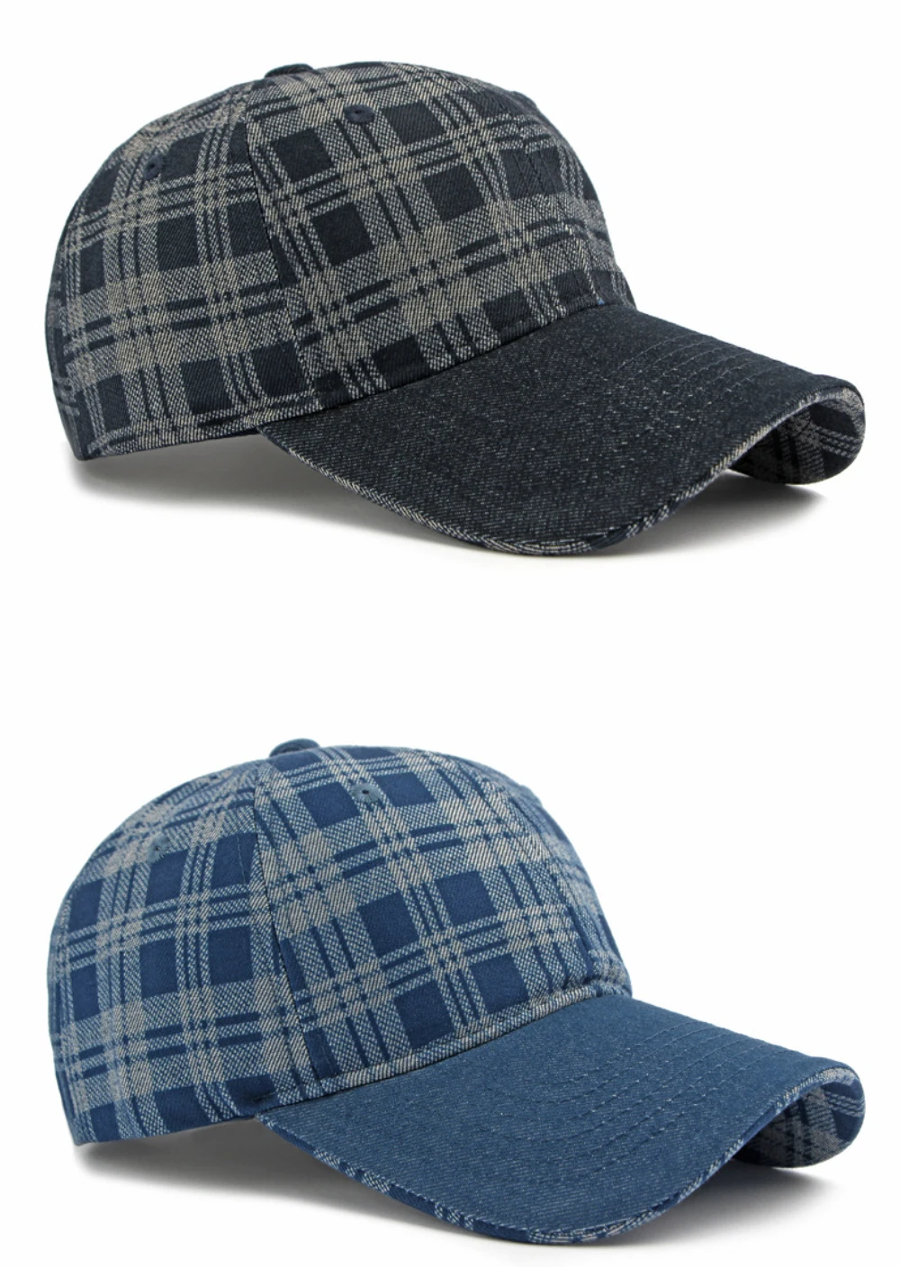 HT5084 Frühling Herbst Baseballkappen für Männer Frauen Karierte Verstellbare Snapback-Kappe Sonnenhut Unisex 6-Panel Denim Baseballmütze – Detail 8