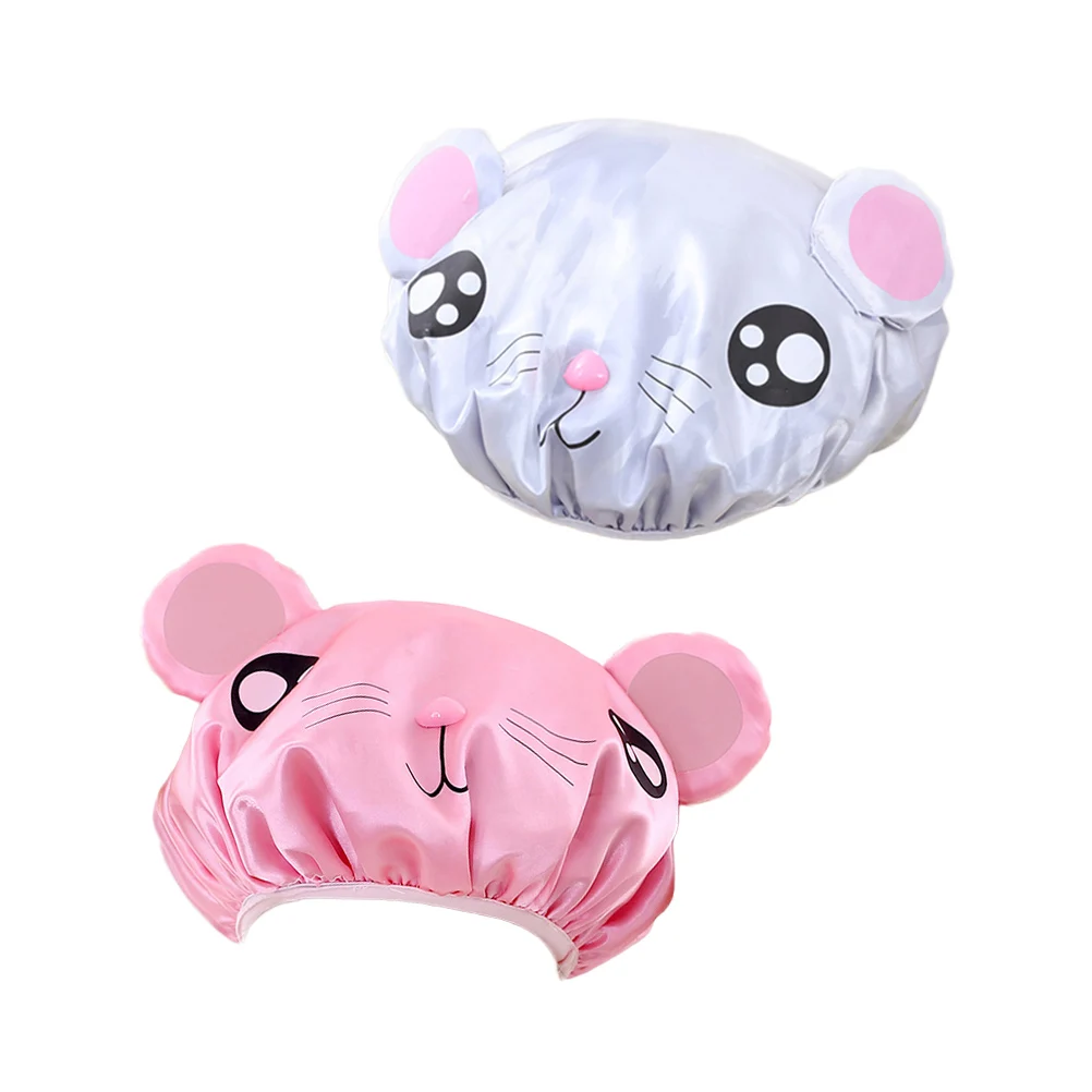 

2Pcs Kids Bathing Hat Cartoon Shower Cap Waterproof Baby Ear Protector Child Bath Hat Reusable Soft Fits Children Hair Travel