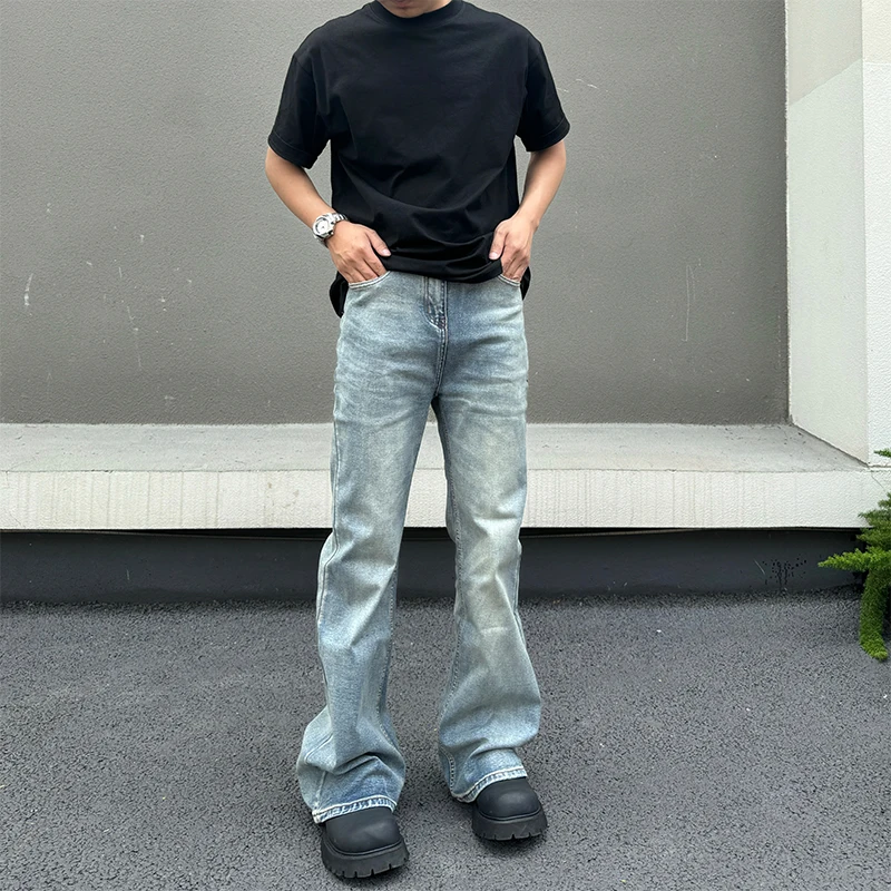 

Summer Large Size 250 Pounds High Street Vibe Washed Ice Blue Men's CleanFit Straight Leg Jeans Casual Wear Cotton Blend