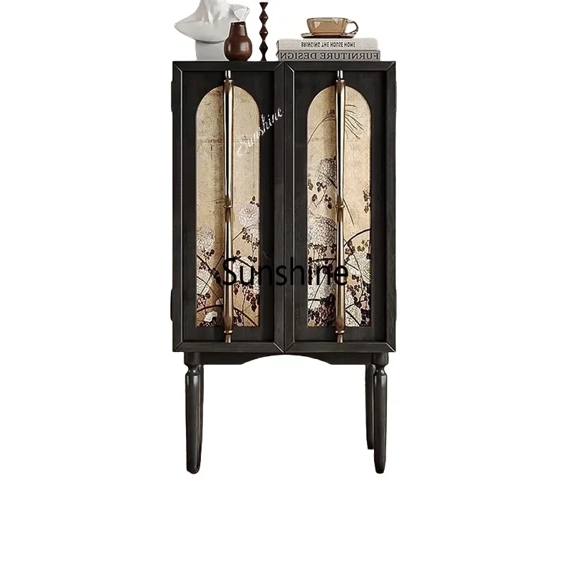 New Chinese retro dining side French light luxury multi-functional hand-painted bucket cabinet solid wood wine cabinet locker F