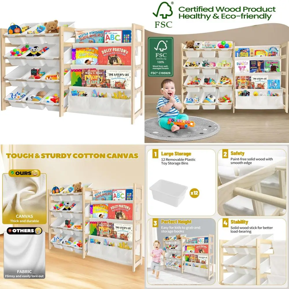 منظم تخزين الألعاب والكتب من 4 طبقات مع 12 صندوقًا لغرفة ألعاب الأطفال #1