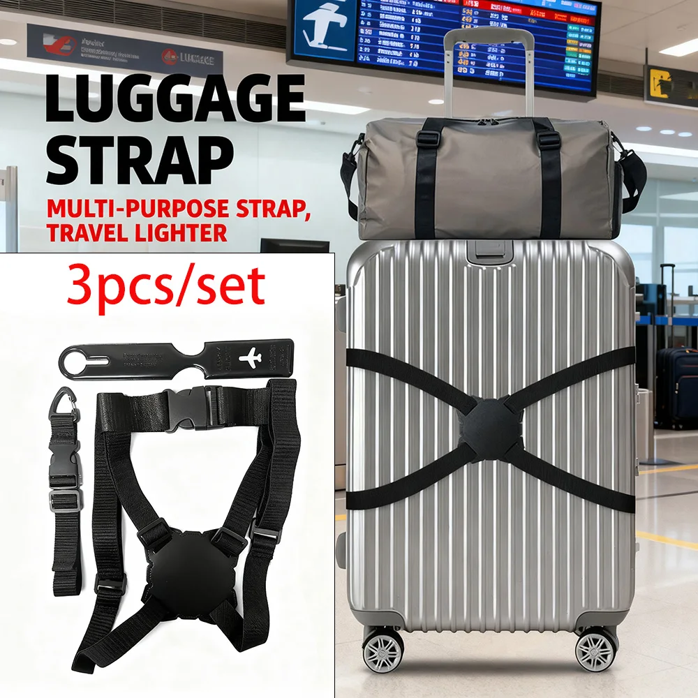 

3Pcs/Set Combination Outdoor Travel Accessories Set, Luggage Tags, Luggage Straps, Luggage External Strap Set, Suitable for Airport Check-In, Long-Distance Travel, Student Return to School, Business Trips, Etc. a Must-Have for Travel Enthusiasts, Commuter