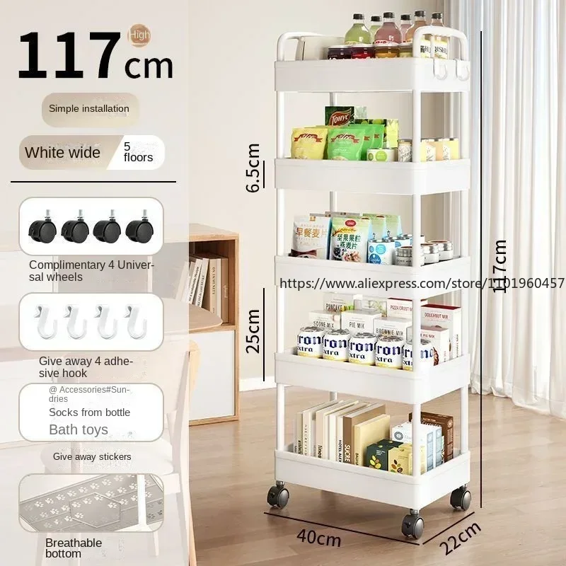 Home Universal Muti-Tier Storage Rack Kitchen and Bathroom Organizer Trolley Storage Rack Cart for Convenient To Move Save Space