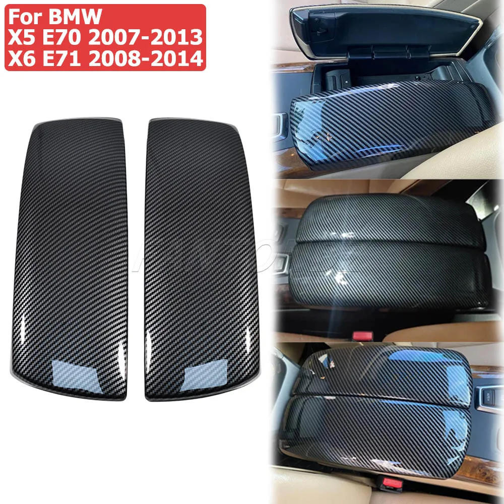 LHD/RHD Car Center Armrest Console Box Trim Cover For BMW X5 E70 2007-2013 / X6 E71 2008-2014 Carbon Fiber Look